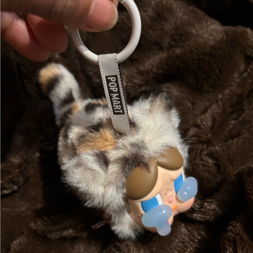 Pop Mart Furry Keychain with Blue Accents crybaby